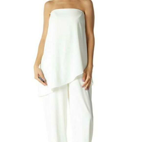 White Flowy Halston Heritage Strapless Jumpsuit - 2 - Picture 4 of 14